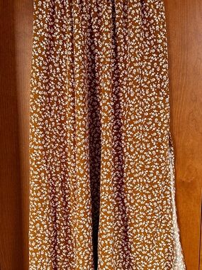 Rust Floral Maxi Skirt with White flower Print